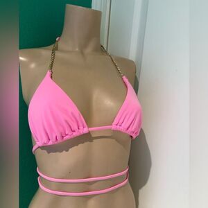 Beach Bunny Pink Bikini Top with Gold Straps